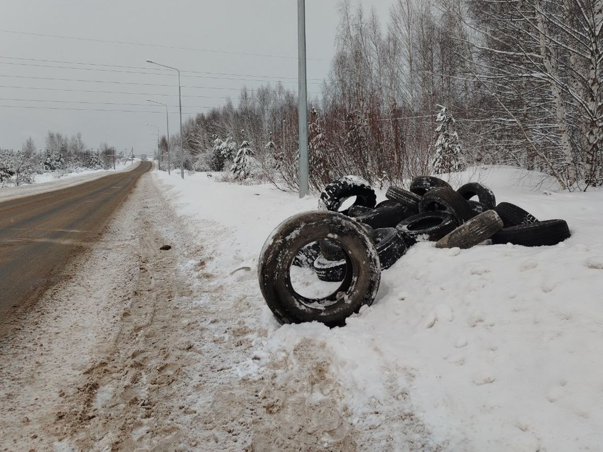 Автомобильные шины бросили на дорогу, ведущую в Досчатое